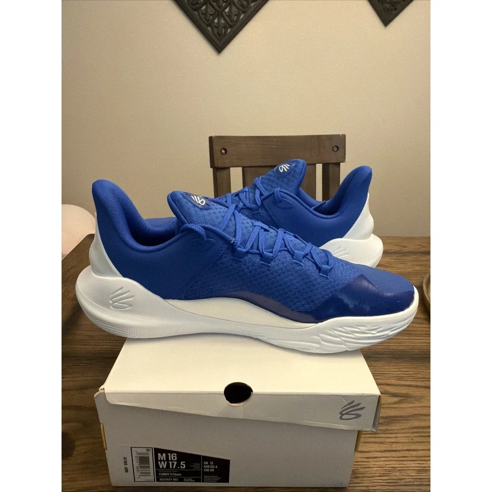 Men Under Armour Team Curry 11 Basketball Shoes Size 16 Blue White 3027637 103